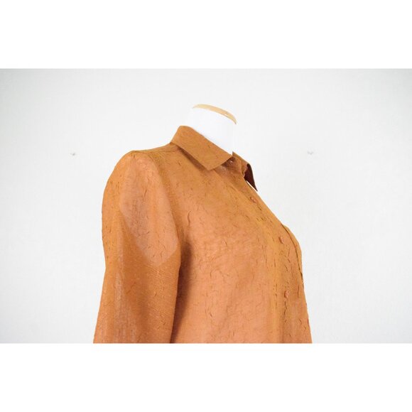 Vintage 90s Tawny Brown Crinkle Polyester  Sheer Blouse size S - Picture 4 of 8